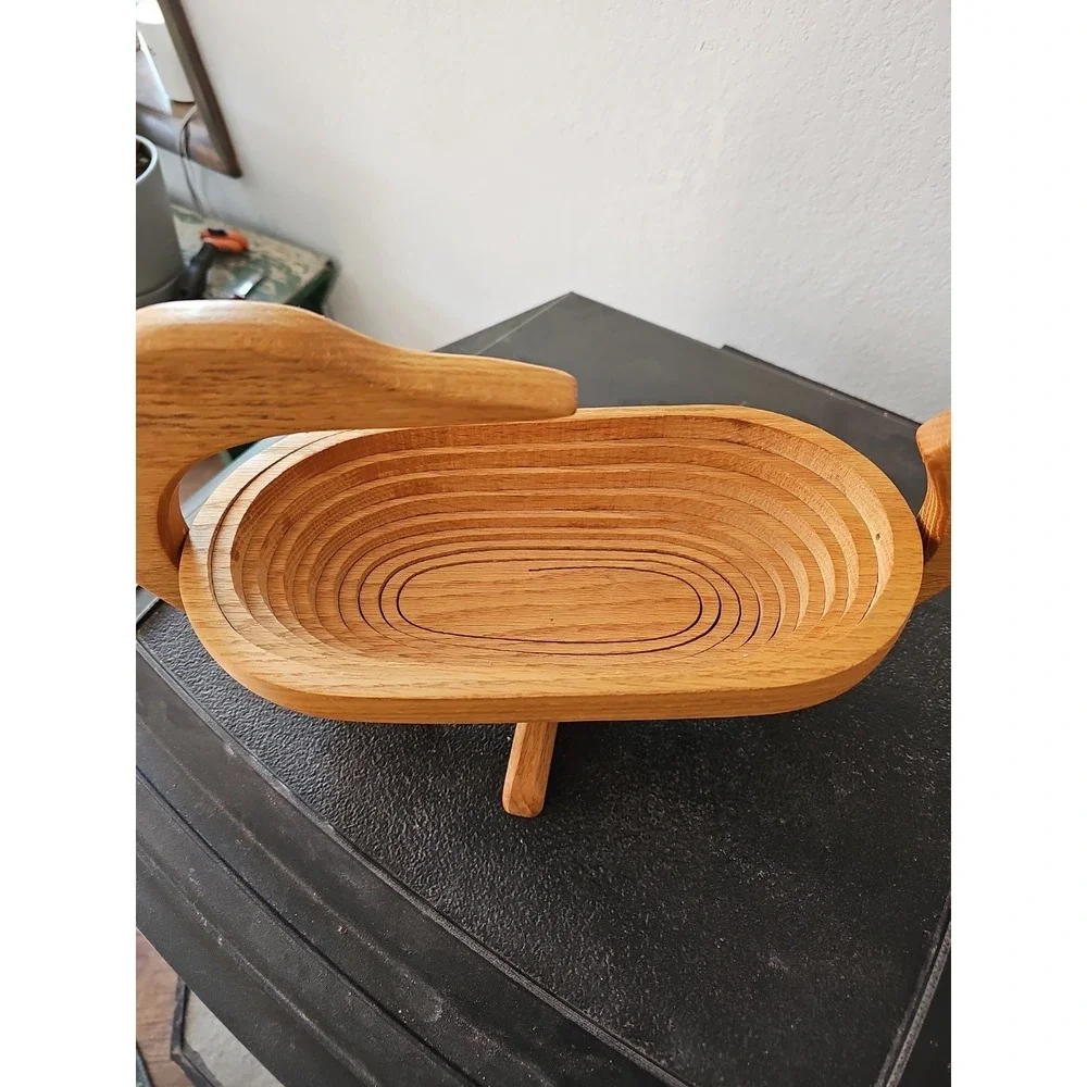 Handmade Amish Made Montana Folding Wooden Fruit Bowl Bread Basket Collapsible